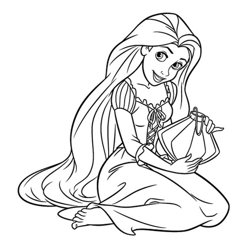 Rapunzel with Lantern Coloring Page free printable Rapunzel Coloring Pages coloring page