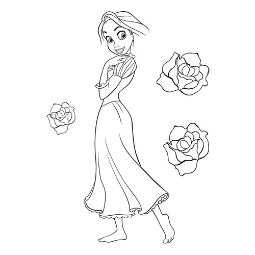 Rapunzel Coloring Page with Short Hair and Roses free printable Rapunzel Coloring Pages coloring page
