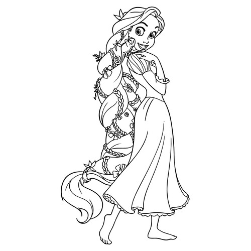 Rapunzel Coloring Page — Rapunzel with a Beautiful Braid free printable Rapunzel Coloring Pages coloring page