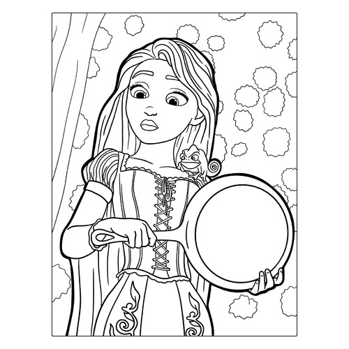 Rapunzel with Frying Pan Coloring Page free printable Rapunzel Coloring Pages coloring page