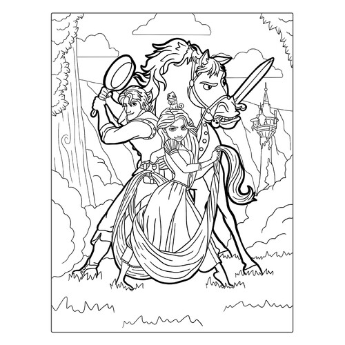 Rapunzel, Eugene and Maximus Coloring Page free printable Rapunzel Coloring Pages coloring page