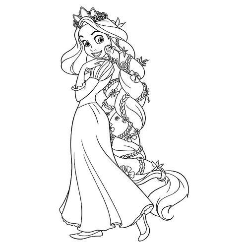 Rapunzel with Flowers in Her Braid Coloring Page free printable Rapunzel Coloring Pages coloring page