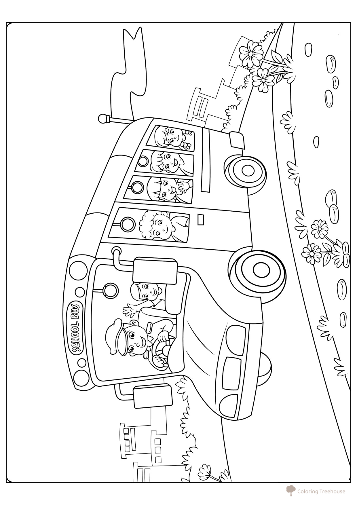 School Bus with Kids Coloring Page free printable Bus Coloring Pages coloring page