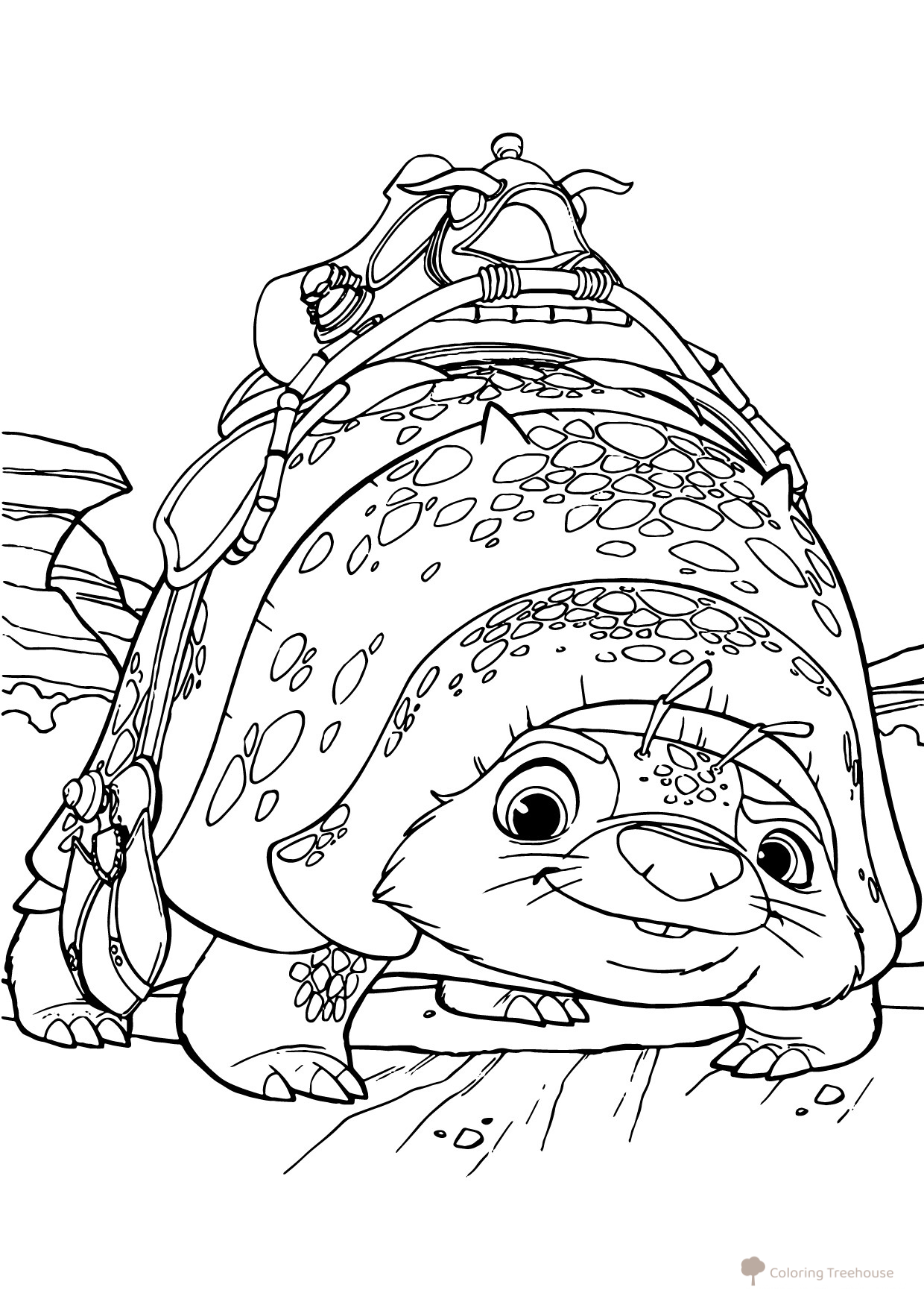 Libro para colorear Armadillo Tuk Tuk dibujo para colorear gratis de Páginas para colorear de Raya y el último dragón