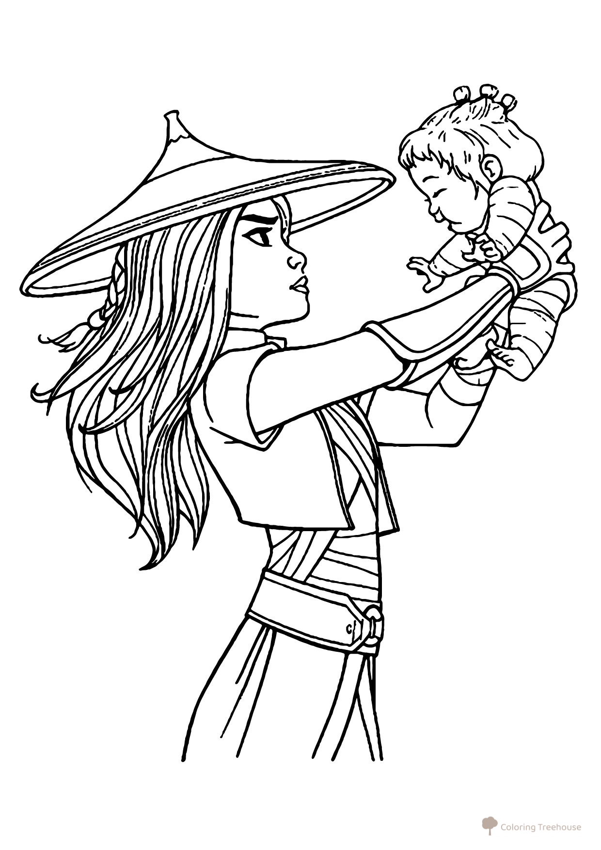 Raya y la niña-bebé del clan Garra — página para colorear dibujo para colorear gratis de Páginas para colorear de Raya y el último dragón