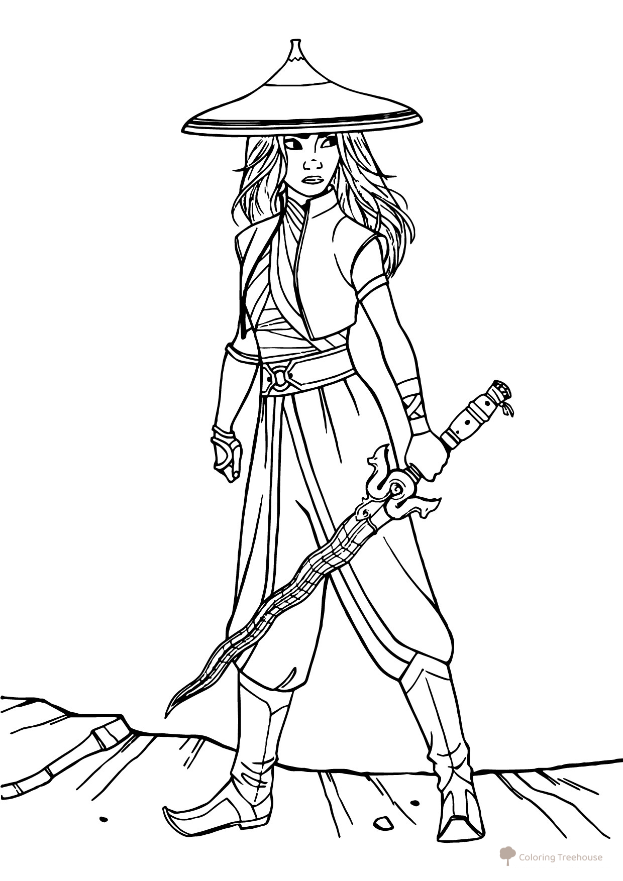 Página para colorear: Raya del clan Corazón con espada dibujo para colorear gratis de Páginas para colorear de Raya y el último dragón