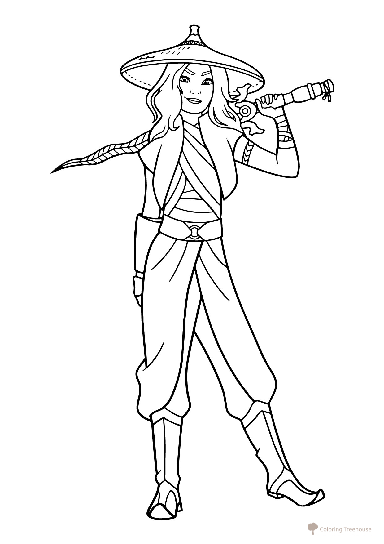 Raya with Sword Coloring Page free printable Raya and the Last Dragon Coloring Pages coloring page