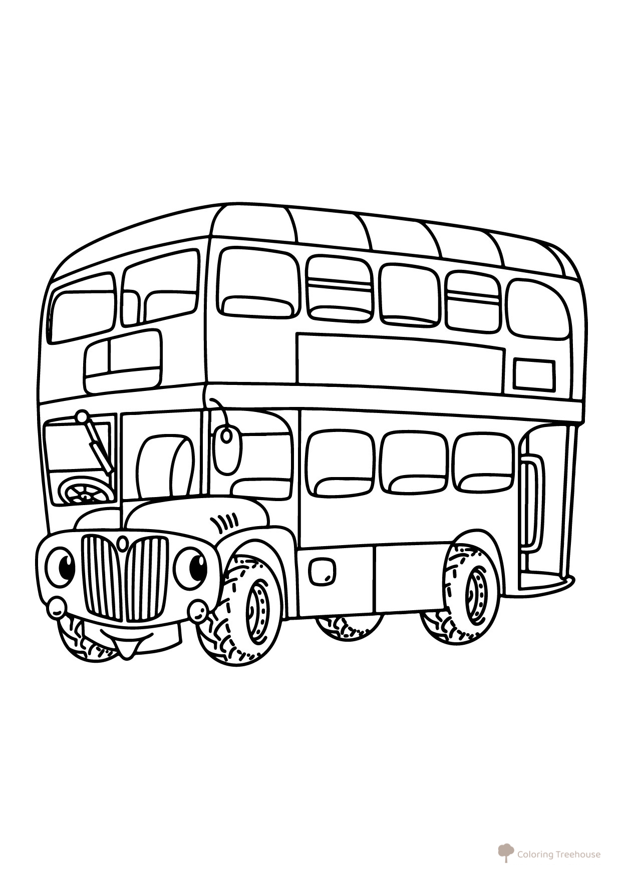 Página para colorear «Divertido autobús de dos pisos» dibujo para colorear gratis de Páginas para colorear de autobuses