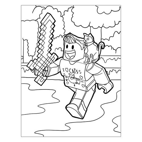 Página para colorear: Roblox con espada de Minecraft dibujo para colorear gratis de Páginas para colorear de Roblox