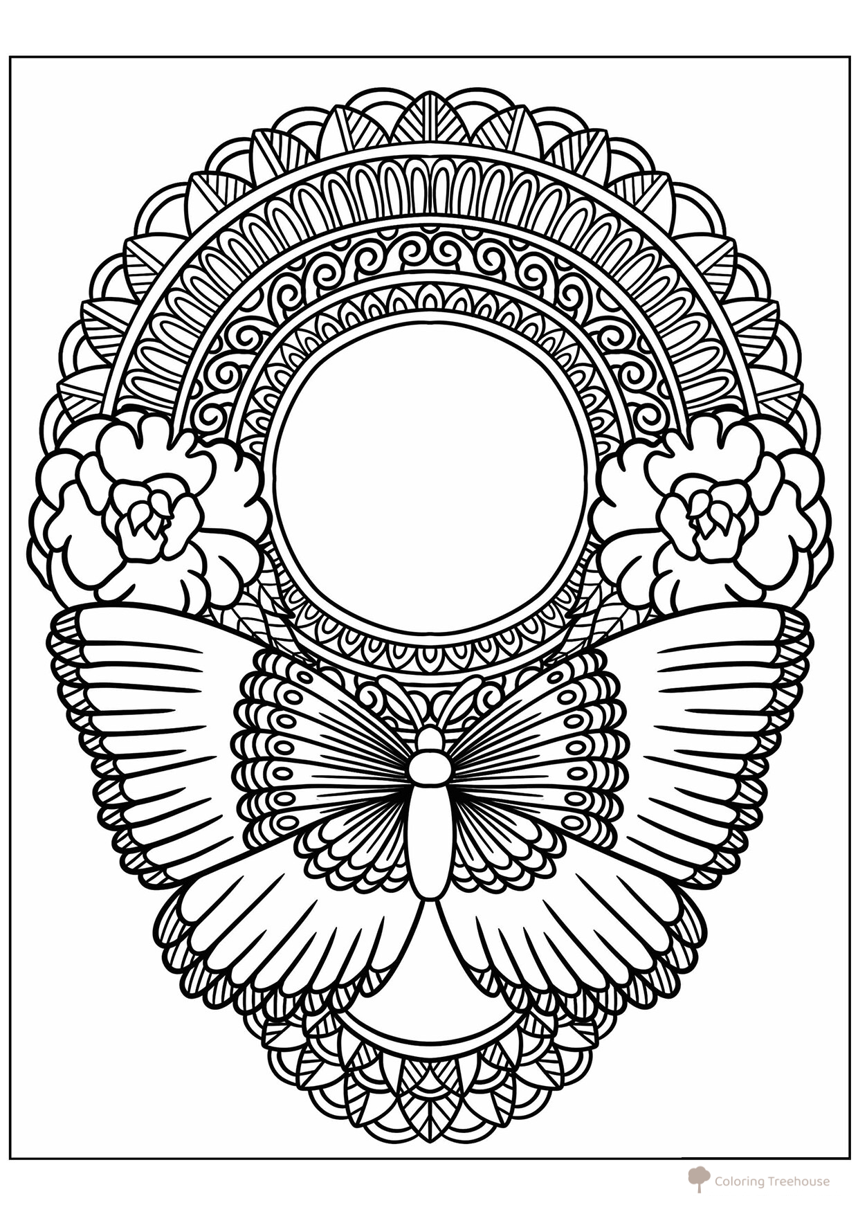 Butterfly Mandala Coloring Page free printable Butterfly Coloring Pages and Flowers coloring page