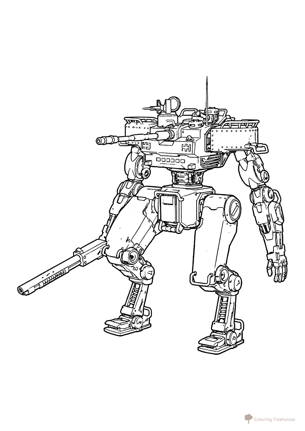 Libro para colorear «Robot mech con ametralladoras» dibujo para colorear gratis de Páginas para colorear «Robots»