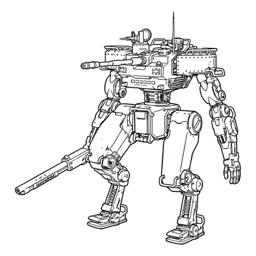Libro para colorear «Robot mech con ametralladoras» dibujo para colorear gratis de Páginas para colorear «Robots»