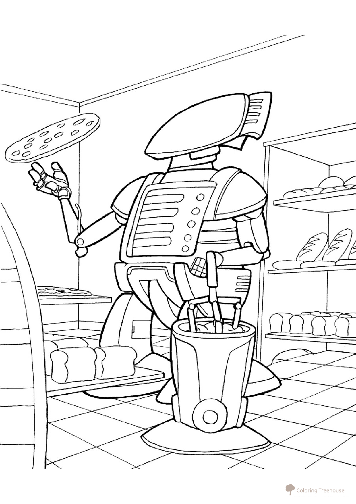 Robot Baker and Pizza Coloring Page free printable Robot Coloring Pages coloring page