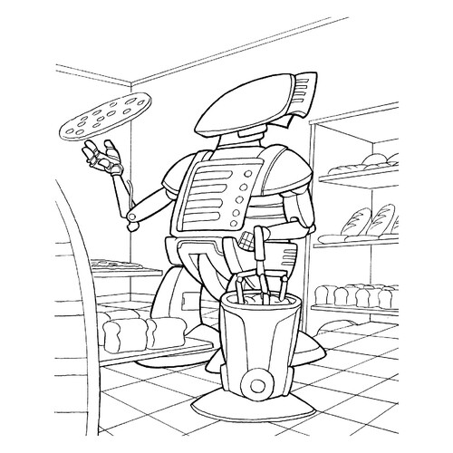 Robot Baker and Pizza Coloring Page free printable Robot Coloring Pages coloring page