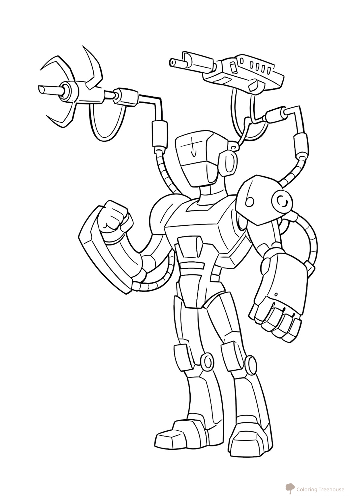 Robot with Machine Gun and Harpoon Coloring Page free printable Robot Coloring Pages coloring page