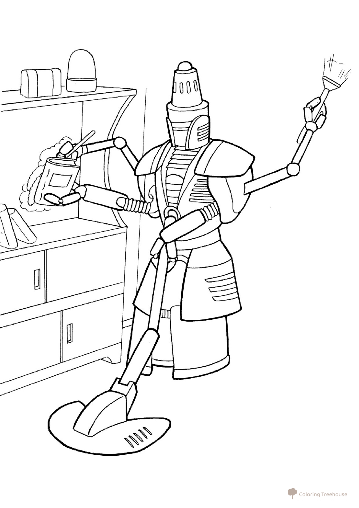 Robot Cleaning the Apartment Coloring Page free printable Robot Coloring Pages coloring page