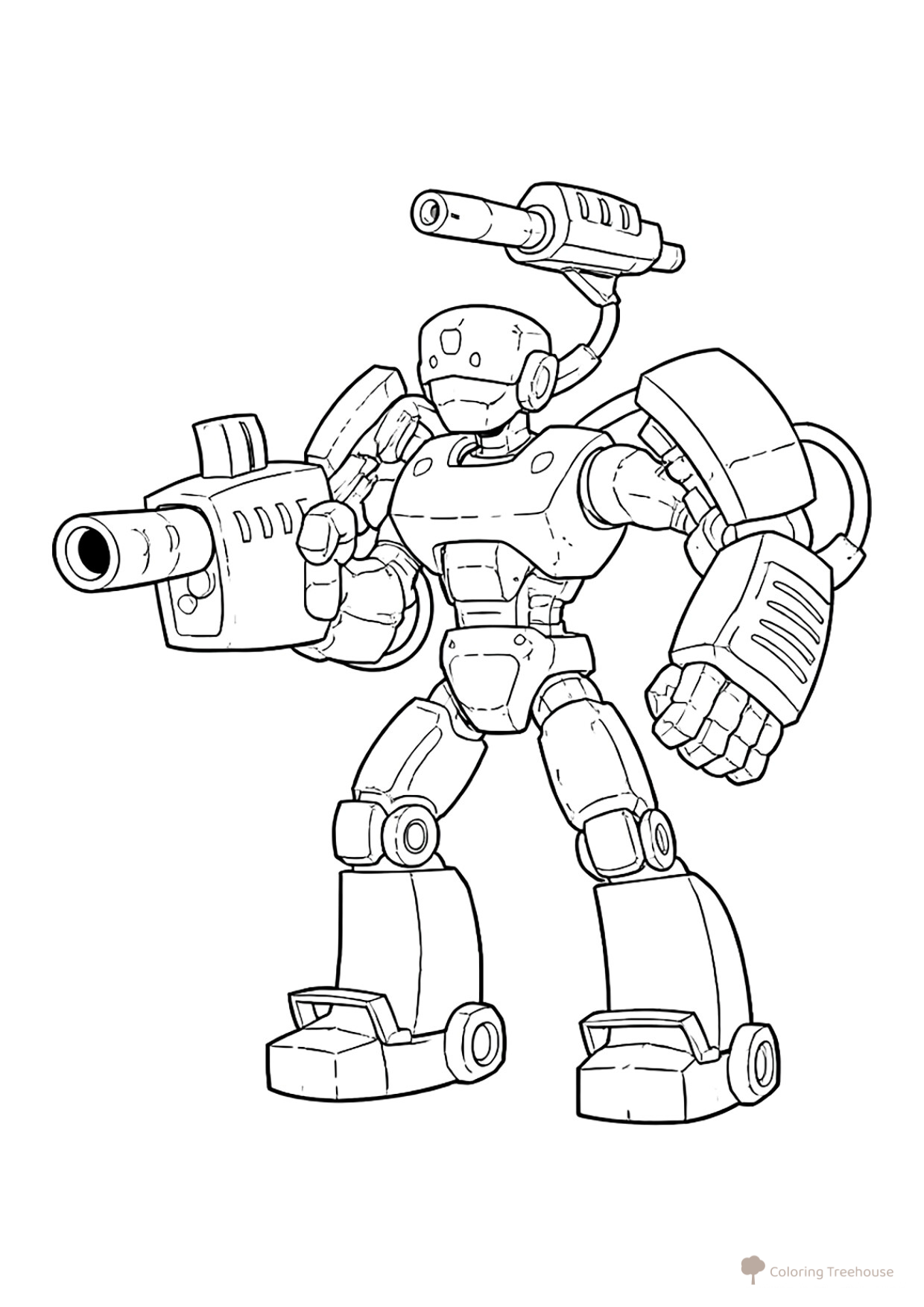 Página para colorear «Robot militar con cañón» dibujo para colorear gratis de Páginas para colorear «Robots»