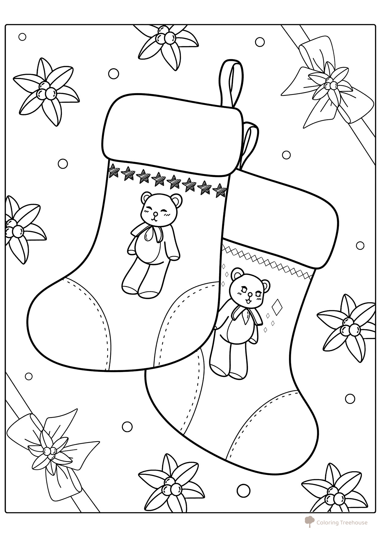 Página para colorear: calcetines de Navidad con ositos dibujo para colorear gratis de Christmas Stocking Coloring Page