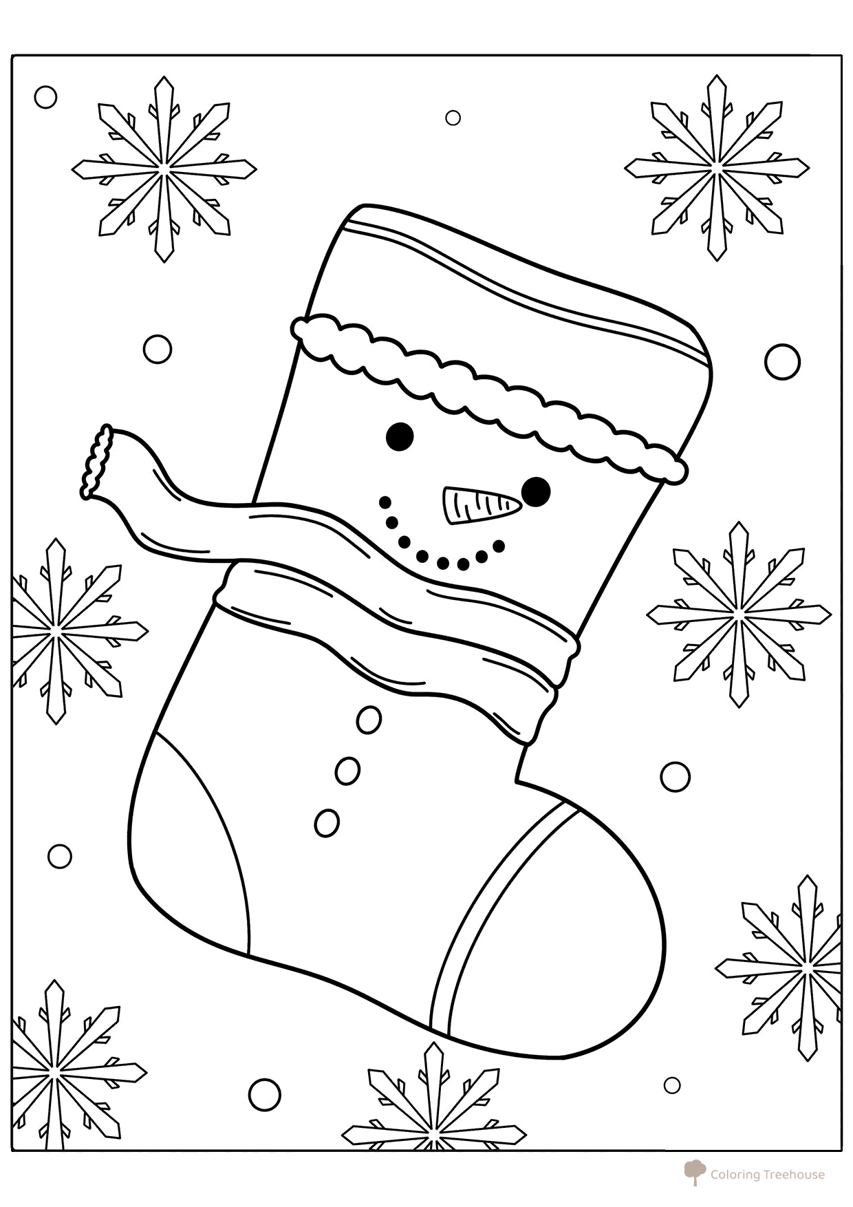 Christmas Stocking with Snowman Coloring Page free printable Christmas Stocking Coloring Page coloring page
