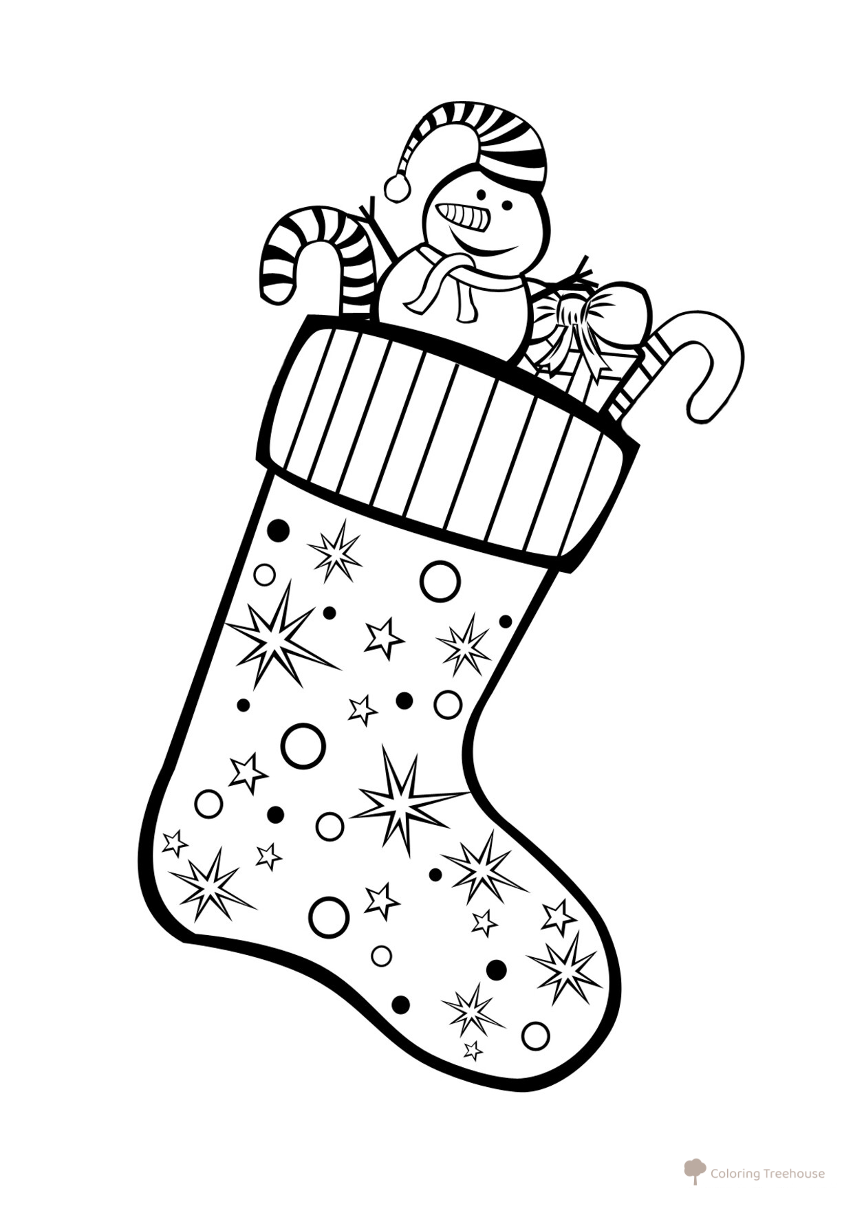 Página para colorear: Calcetín navideño con estrellas dibujo para colorear gratis de Christmas Stocking Coloring Page
