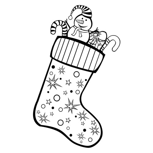 Página para colorear: Calcetín navideño con estrellas dibujo para colorear gratis de Christmas Stocking Coloring Page