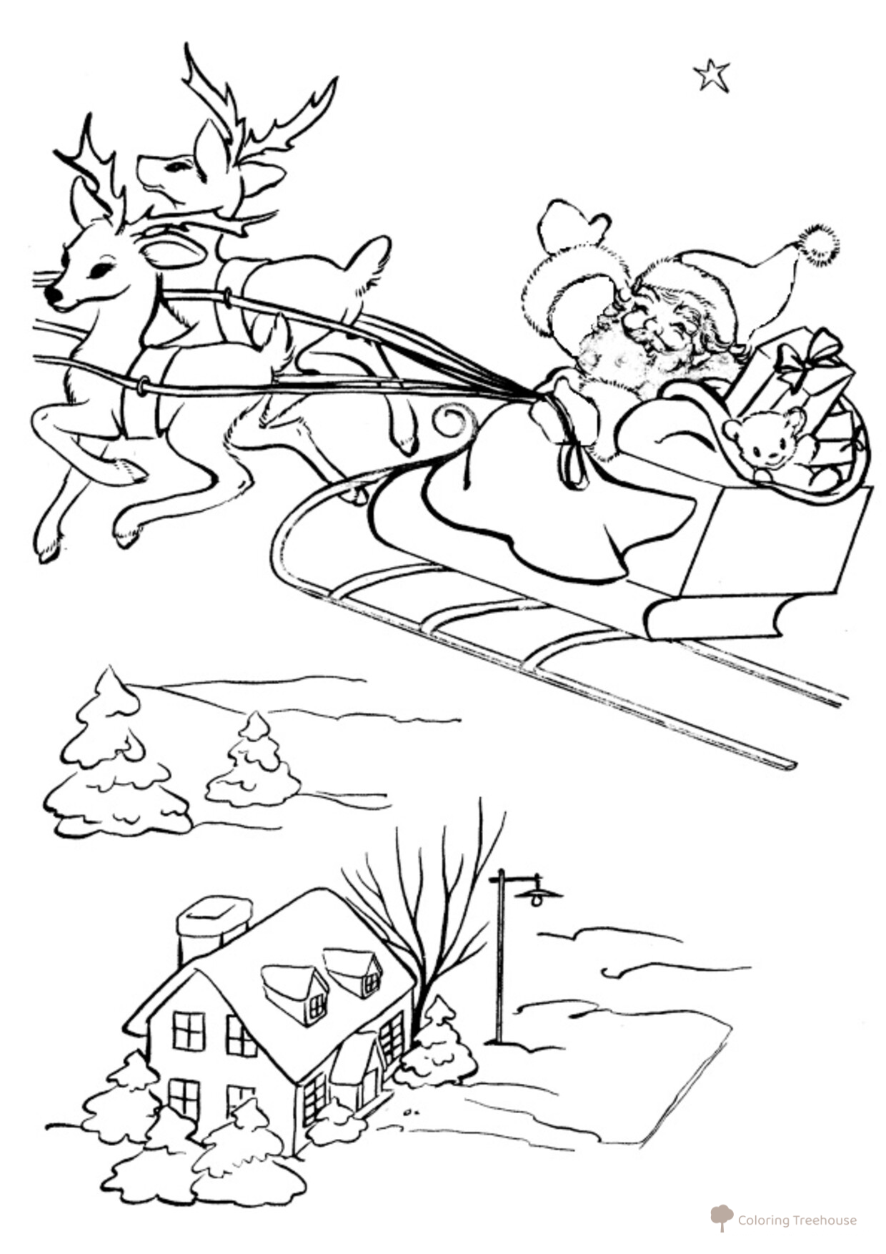 Ded Moroz in a Reindeer Sleigh Coloring Page free printable Christmas Coloring Pages for Kids coloring page