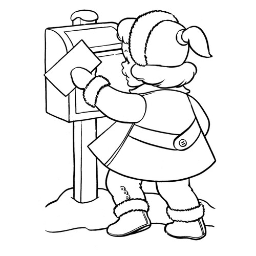 Dibujo para colorear: La niña envía una carta a Ded Moroz dibujo para colorear gratis de Páginas para colorear de Navidad para niños