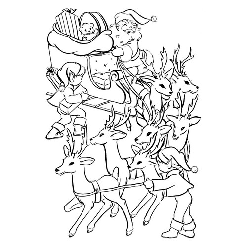 Elfos ayudan a Papá Noel - página para colorear dibujo para colorear gratis de Páginas para colorear de Navidad para niños