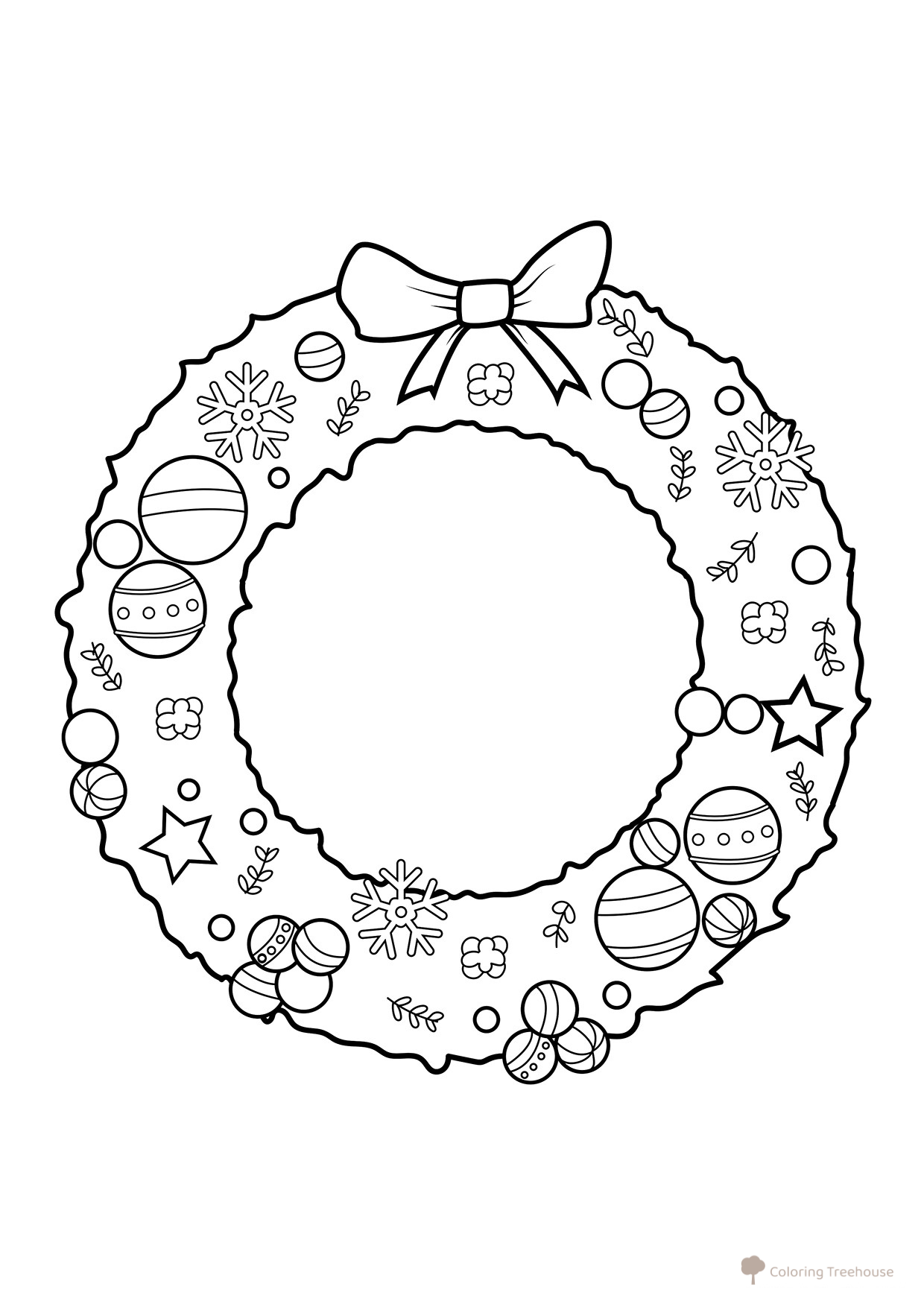 Dibujo para colorear: Corona navideña sencilla dibujo para colorear gratis de Páginas para colorear de Navidad para niños
