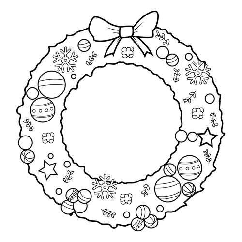 Dibujo para colorear: Corona navideña sencilla dibujo para colorear gratis de Páginas para colorear de Navidad para niños