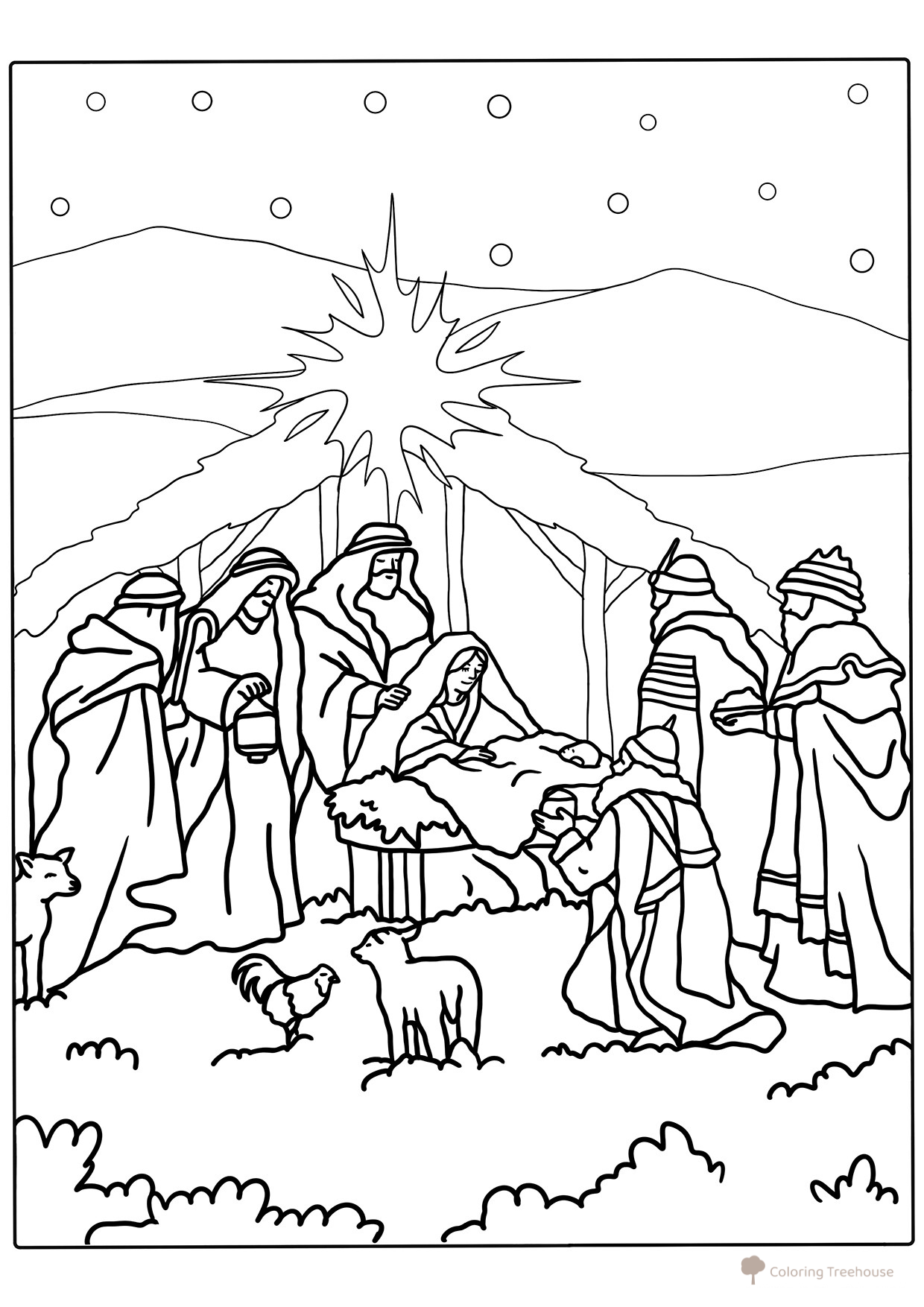 Página para colorear: Nacimiento de Jesucristo dibujo para colorear gratis de Páginas para colorear de Navidad para niños