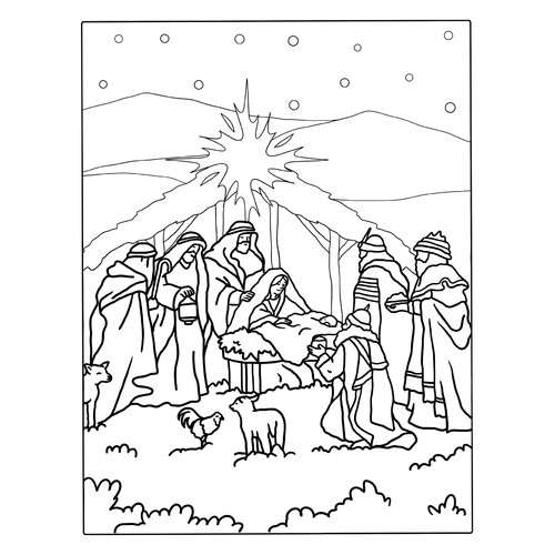 Página para colorear: Nacimiento de Jesucristo dibujo para colorear gratis de Páginas para colorear de Navidad para niños