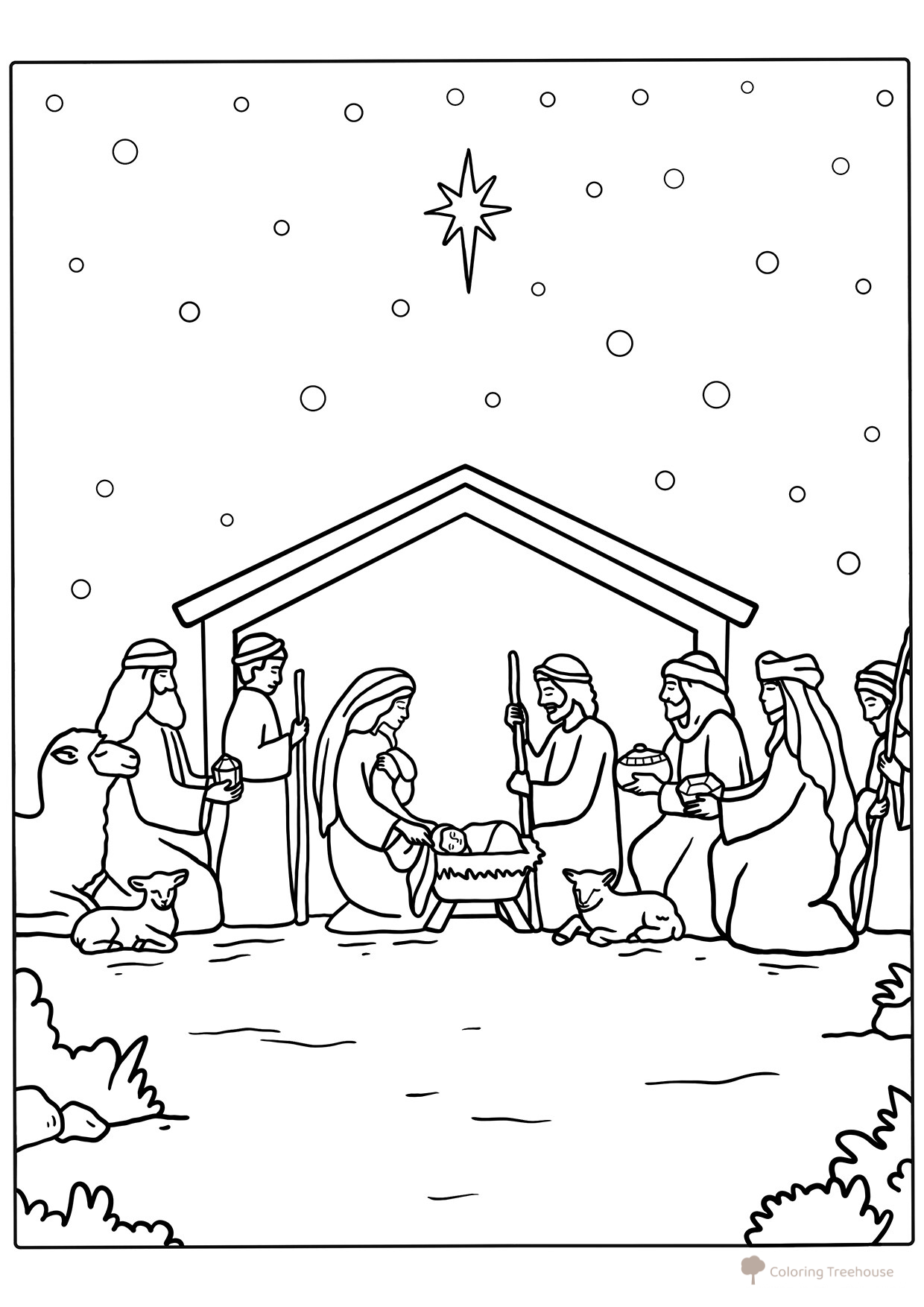 Christmas Scene Coloring Page free printable Christmas Coloring Pages for Kids coloring page