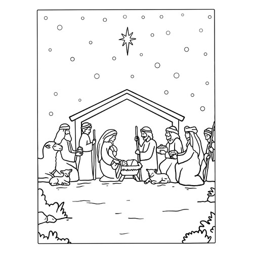 Christmas Scene Coloring Page free printable Christmas Coloring Pages for Kids coloring page