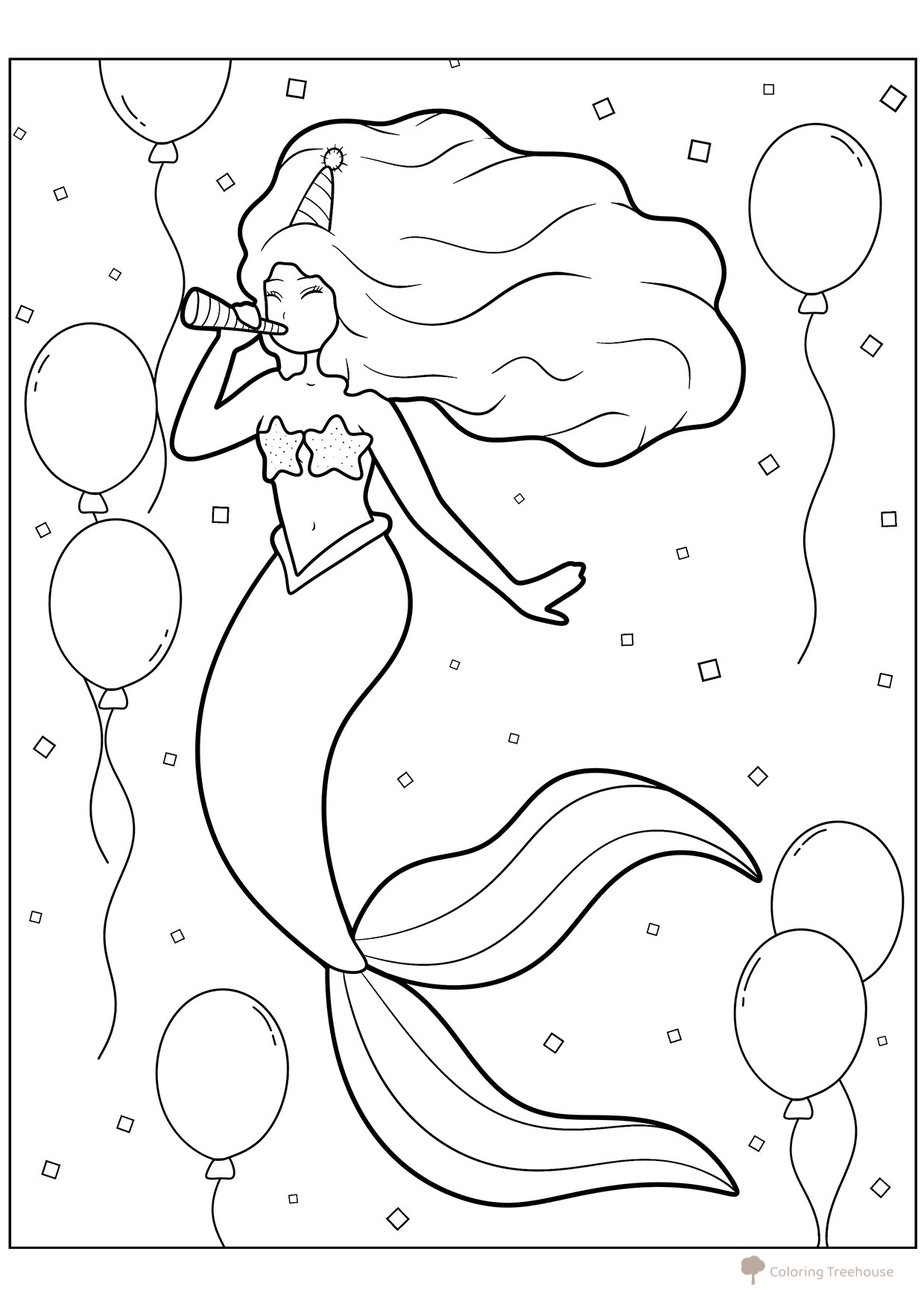 Mermaid Birthday Coloring Page free printable Mermaid Coloring Pages coloring page