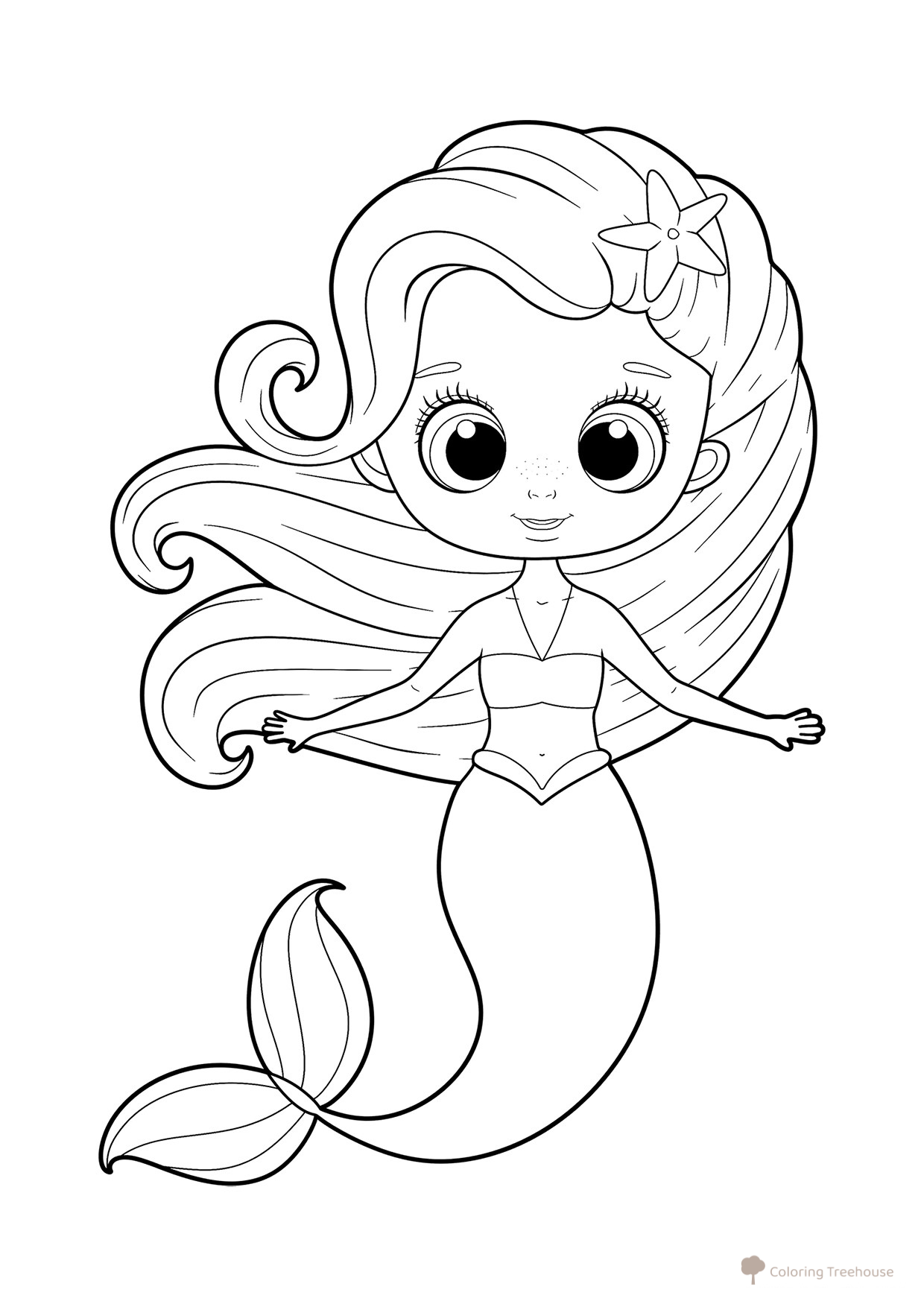 Kawaii Mermaid Coloring Page free printable Mermaid Coloring Pages coloring page