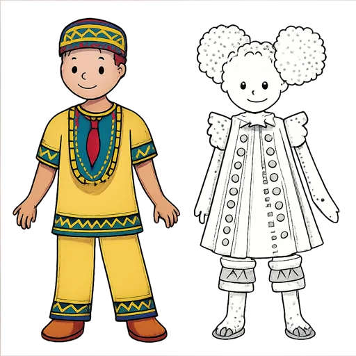 Children in Traditional Costumes Coloring Pages
