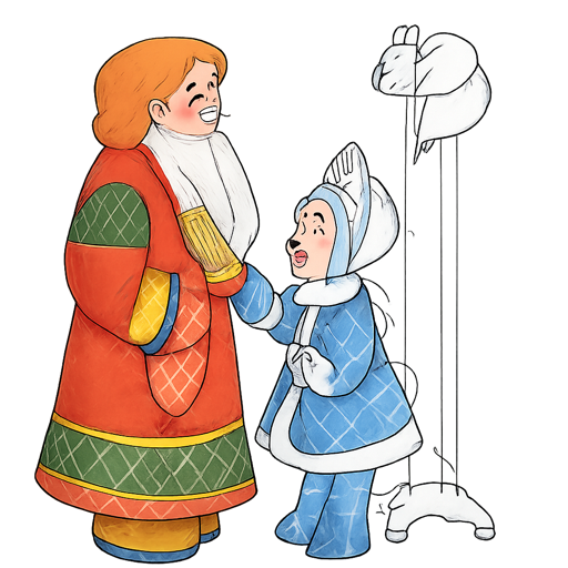 Дед Мороз 与 Снегурочка 填色页 — 俄罗斯新年涂色图